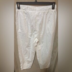 Linen Blend Pants Womens M White Cropped Summer Resort Comfort Capri Drawstring